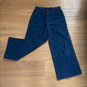 Uniqlo indigo wide legged denim trousers